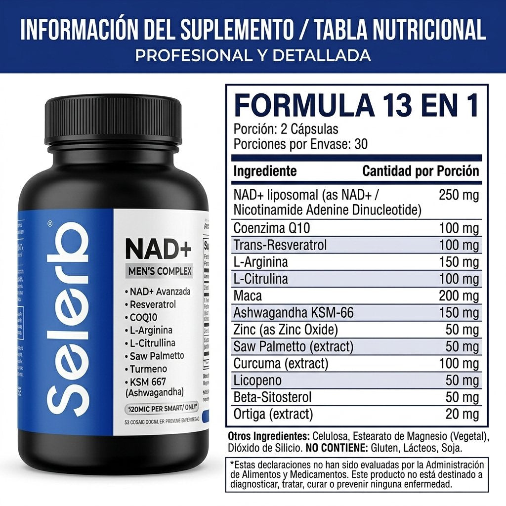 Tabla nutricional formula 13 en 1 NAD+ Men Complex