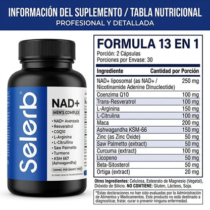 Tabla nutricional formula 13 en 1 NAD+ Men Complex