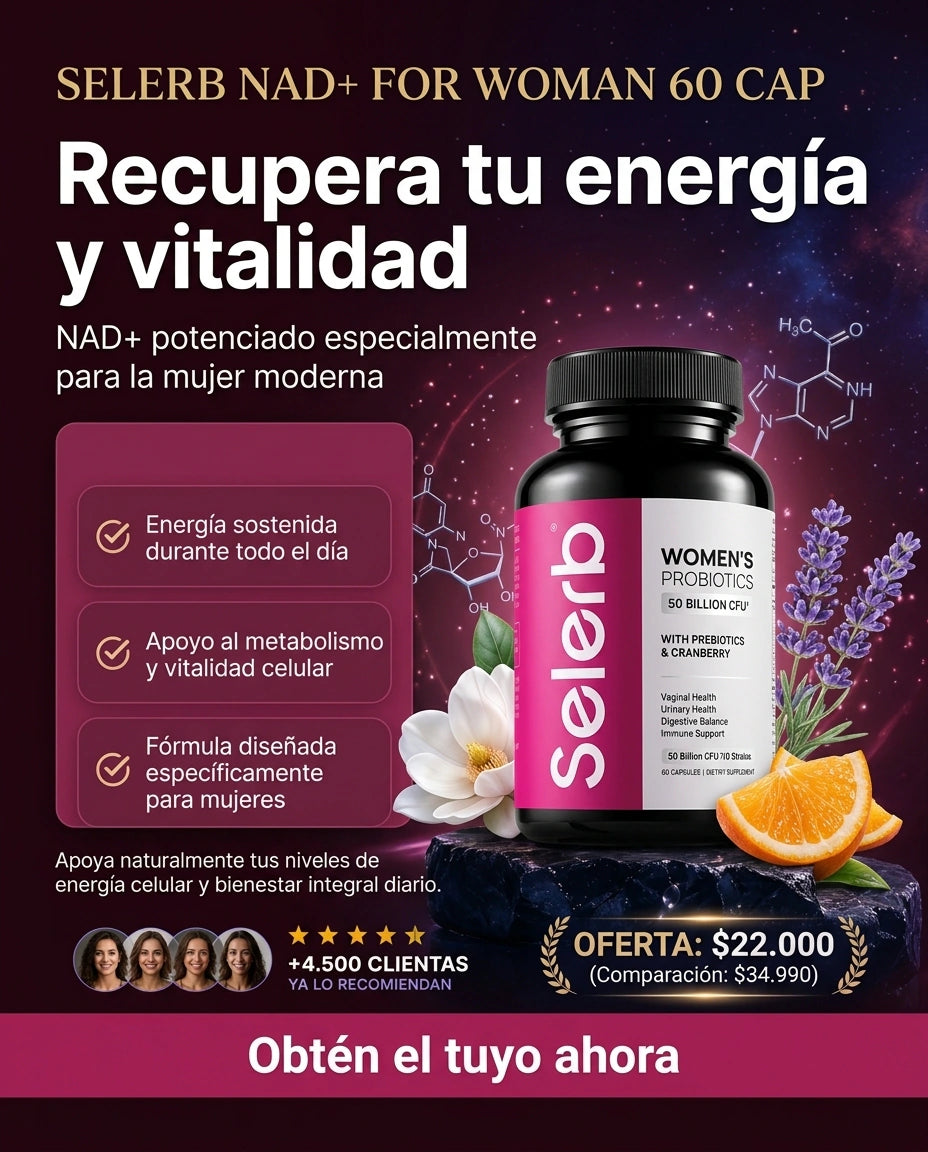 Suplemento NAD+ para Mujeres – Energía Celular, Piel Radiante y Renovación | 60 Cápsulas
