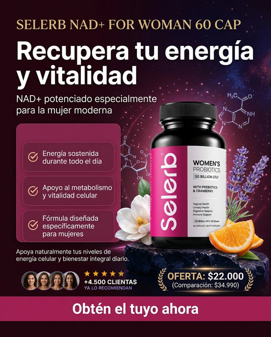 Suplemento NAD+ para Mujeres – Energía Celular, Piel Radiante y Renovación | 60 Cápsulas