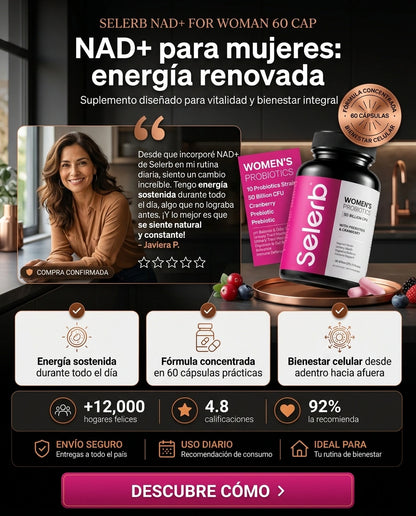 Suplemento NAD+ para Mujeres – Energía Celular, Piel Radiante y Renovación | 60 Cápsulas