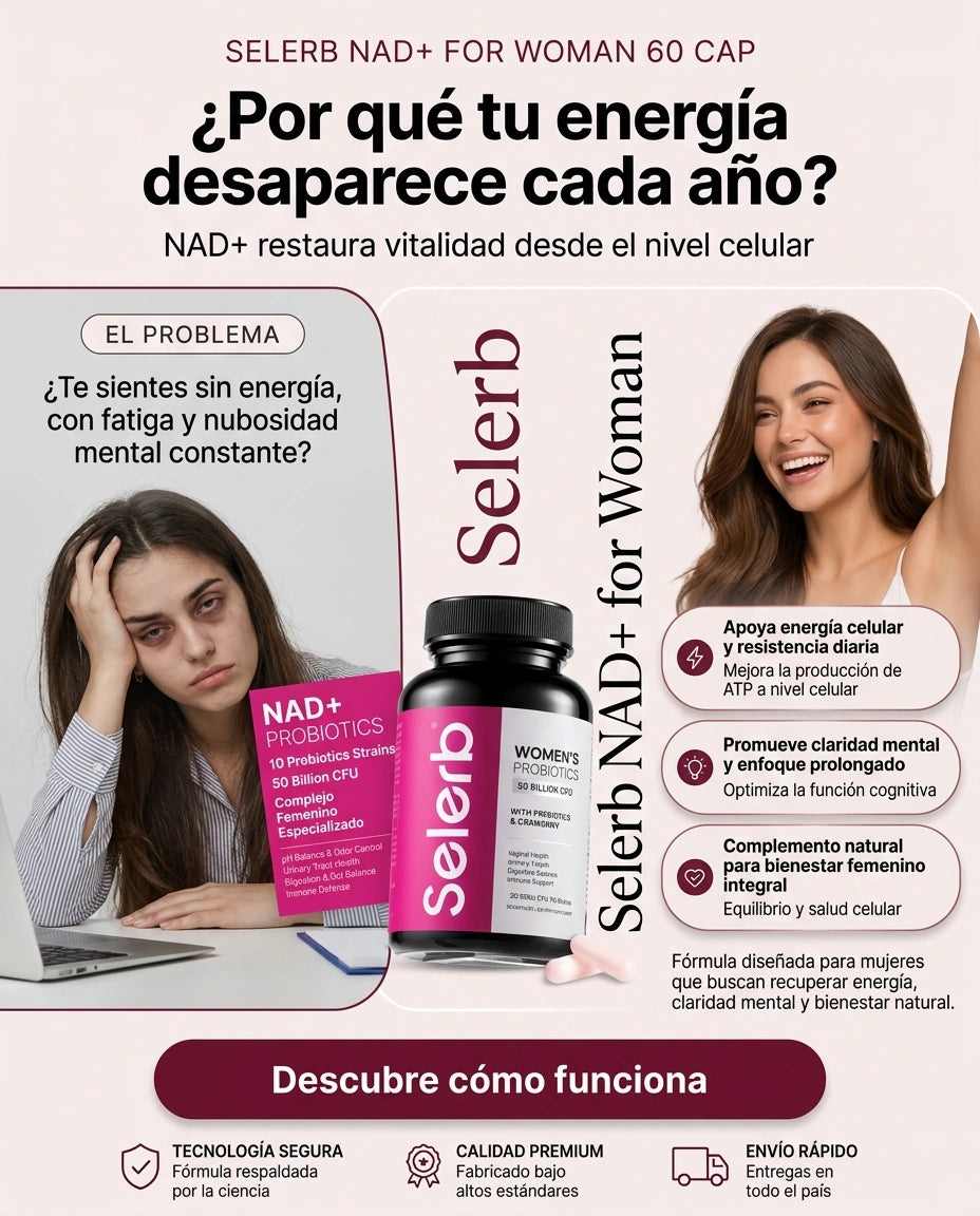 Suplemento NAD+ para Mujeres – Energía Celular, Piel Radiante y Renovación | 60 Cápsulas