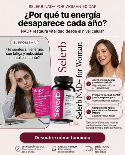 Suplemento NAD+ para Mujeres – Energía Celular, Piel Radiante y Renovación | 60 Cápsulas